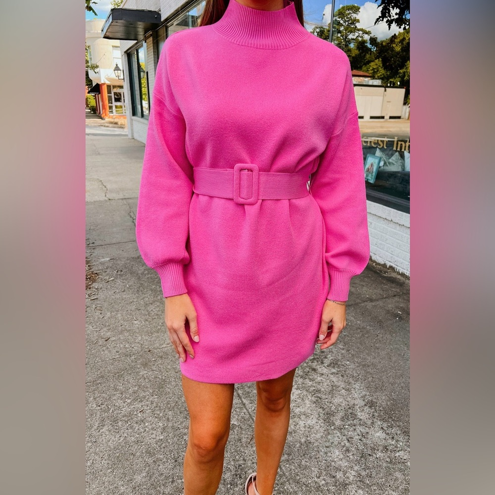 VICI Sophia Mock Neck Pink Sweater Dress